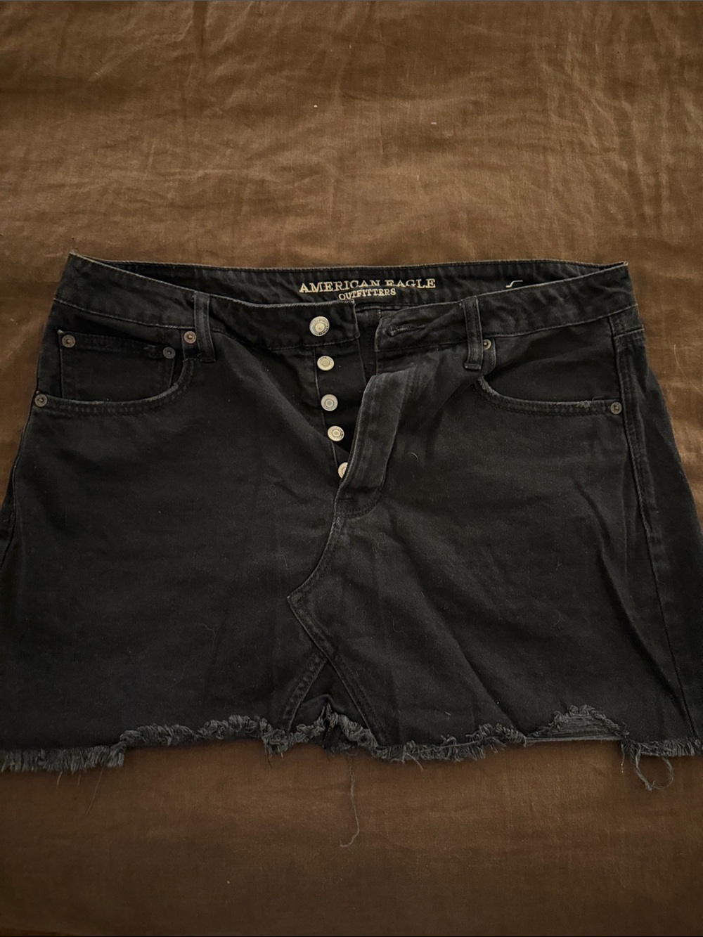 American Eagle Outfitters Black Distressed Denim Mini Skirt